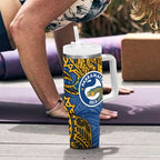 Personalised Parramatta Eels Tumbler With Handle Polynesian Tribal Pattern With Rugby Eel Mascot Art