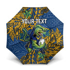 Personalised Parramatta Eels Umbrella Polynesian Tribal Pattern With Rugby Eel Mascot Art
