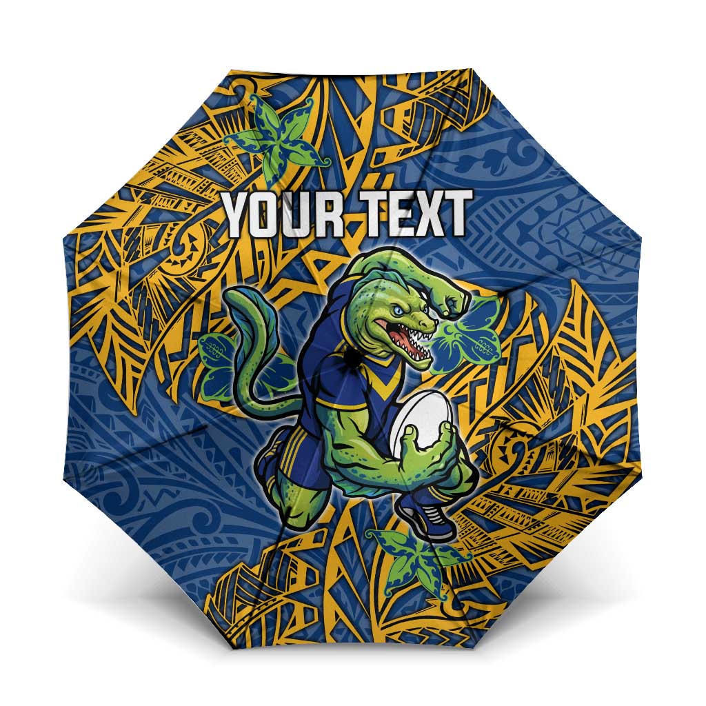 Personalised Parramatta Eels Umbrella Polynesian Tribal Pattern With Rugby Eel Mascot Art