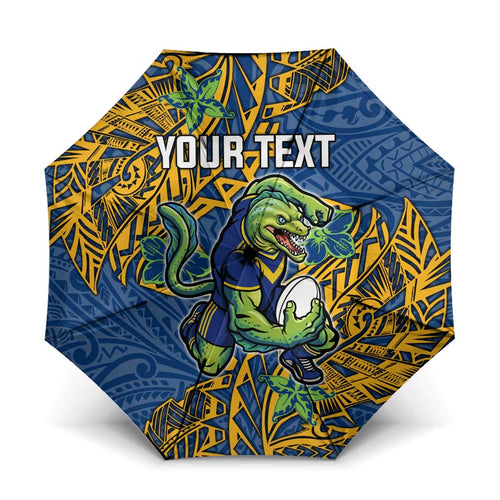 Personalised Parramatta Eels Umbrella Polynesian Tribal Pattern With Rugby Eel Mascot Art