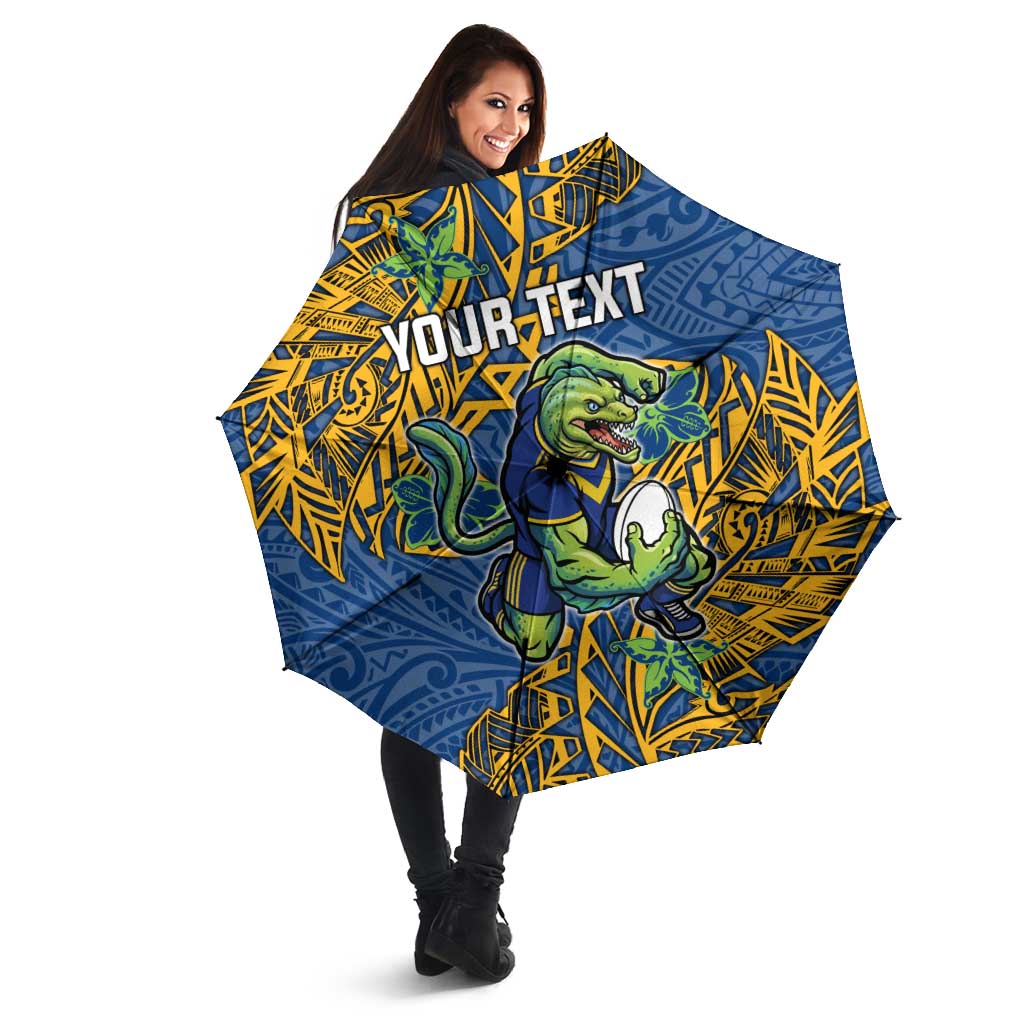 Personalised Parramatta Eels Umbrella Polynesian Tribal Pattern With Rugby Eel Mascot Art