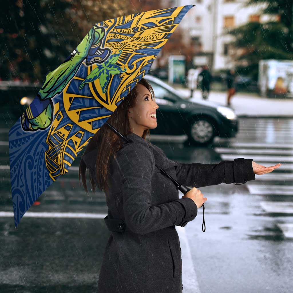 Personalised Parramatta Eels Umbrella Polynesian Tribal Pattern With Rugby Eel Mascot Art