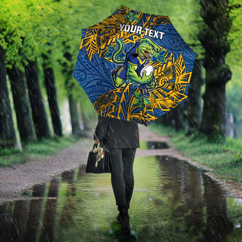 Personalised Parramatta Eels Umbrella Polynesian Tribal Pattern With Rugby Eel Mascot Art