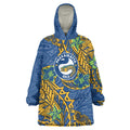 Personalised Parramatta Eels Wearable Blanket Hoodie Polynesian Tribal Pattern With Rugby Eel Mascot Art