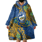 Personalised Parramatta Eels Wearable Blanket Hoodie Polynesian Tribal Pattern With Rugby Eel Mascot Art