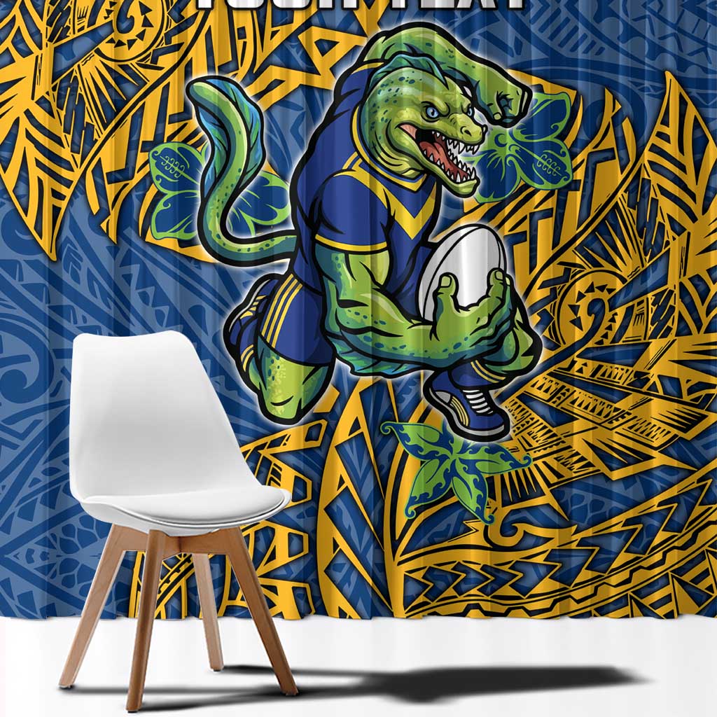 Personalised Parramatta Eels Window Curtain Polynesian Tribal Pattern With Rugby Eel Mascot Art