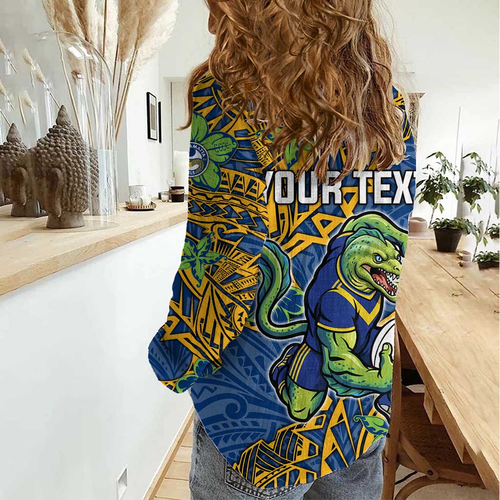 Personalised Parramatta Eels Women Casual Shirt Polynesian Tribal Pattern With Rugby Eel Mascot Art