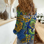 Personalised Parramatta Eels Women Casual Shirt Polynesian Tribal Pattern With Rugby Eel Mascot Art