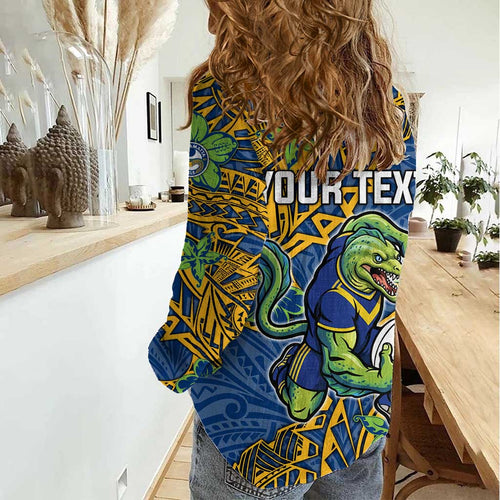 Personalised Parramatta Eels Women Casual Shirt Polynesian Tribal Pattern With Rugby Eel Mascot Art