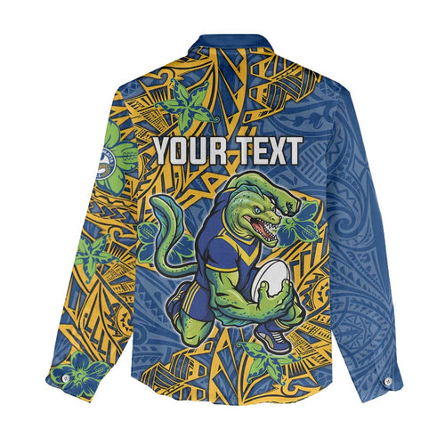 Personalised Parramatta Eels Women Casual Shirt Polynesian Tribal Pattern With Rugby Eel Mascot Art