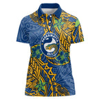 Personalised Parramatta Eels Women Polo Shirt Polynesian Tribal Pattern With Rugby Eel Mascot Art