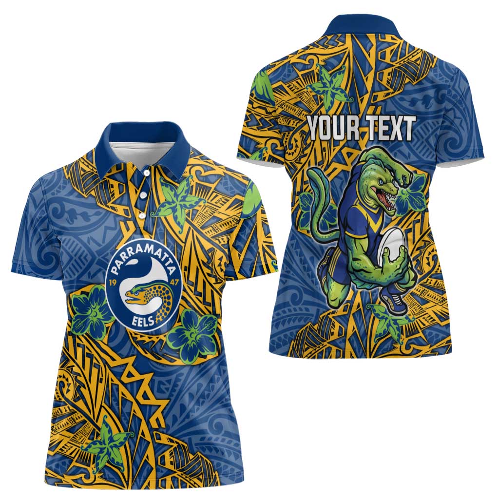 Personalised Parramatta Eels Women Polo Shirt Polynesian Tribal Pattern With Rugby Eel Mascot Art