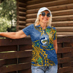 Personalised Parramatta Eels Women Polo Shirt Polynesian Tribal Pattern With Rugby Eel Mascot Art