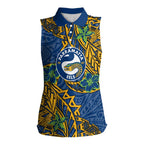 Personalised Parramatta Eels Women Sleeveless Polo Shirt Polynesian Tribal Pattern With Rugby Eel Mascot Art