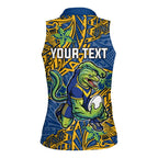 Personalised Parramatta Eels Women Sleeveless Polo Shirt Polynesian Tribal Pattern With Rugby Eel Mascot Art