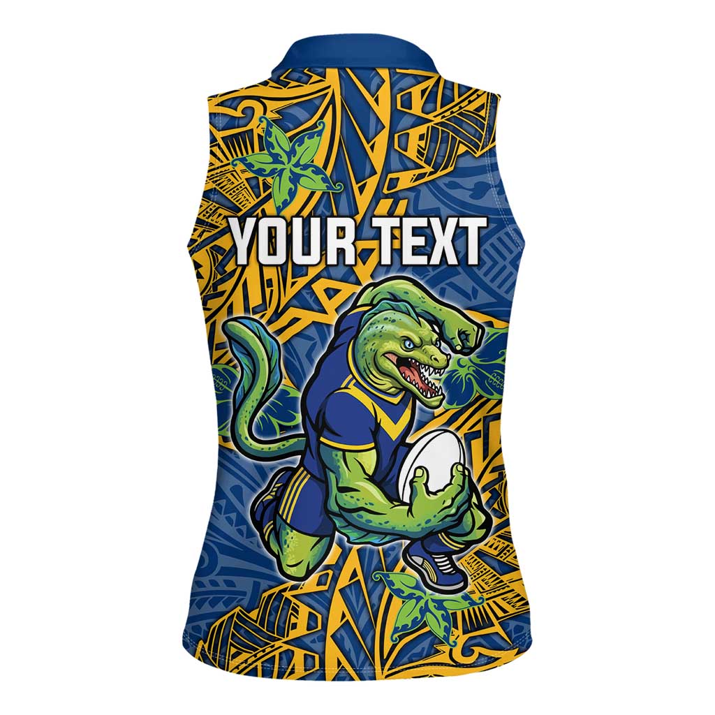Personalised Parramatta Eels Women Sleeveless Polo Shirt Polynesian Tribal Pattern With Rugby Eel Mascot Art