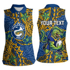 Personalised Parramatta Eels Women Sleeveless Polo Shirt Polynesian Tribal Pattern With Rugby Eel Mascot Art