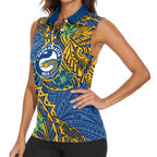 Personalised Parramatta Eels Women Sleeveless Polo Shirt Polynesian Tribal Pattern With Rugby Eel Mascot Art
