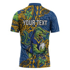 Personalised Parramatta Eels Zipper Polo Shirt Polynesian Tribal Pattern With Rugby Eel Mascot Art