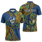 Personalised Parramatta Eels Zipper Polo Shirt Polynesian Tribal Pattern With Rugby Eel Mascot Art