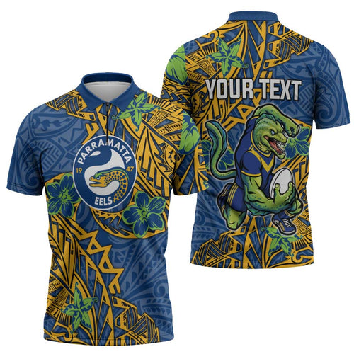Personalised Parramatta Eels Zipper Polo Shirt Polynesian Tribal Pattern With Rugby Eel Mascot Art