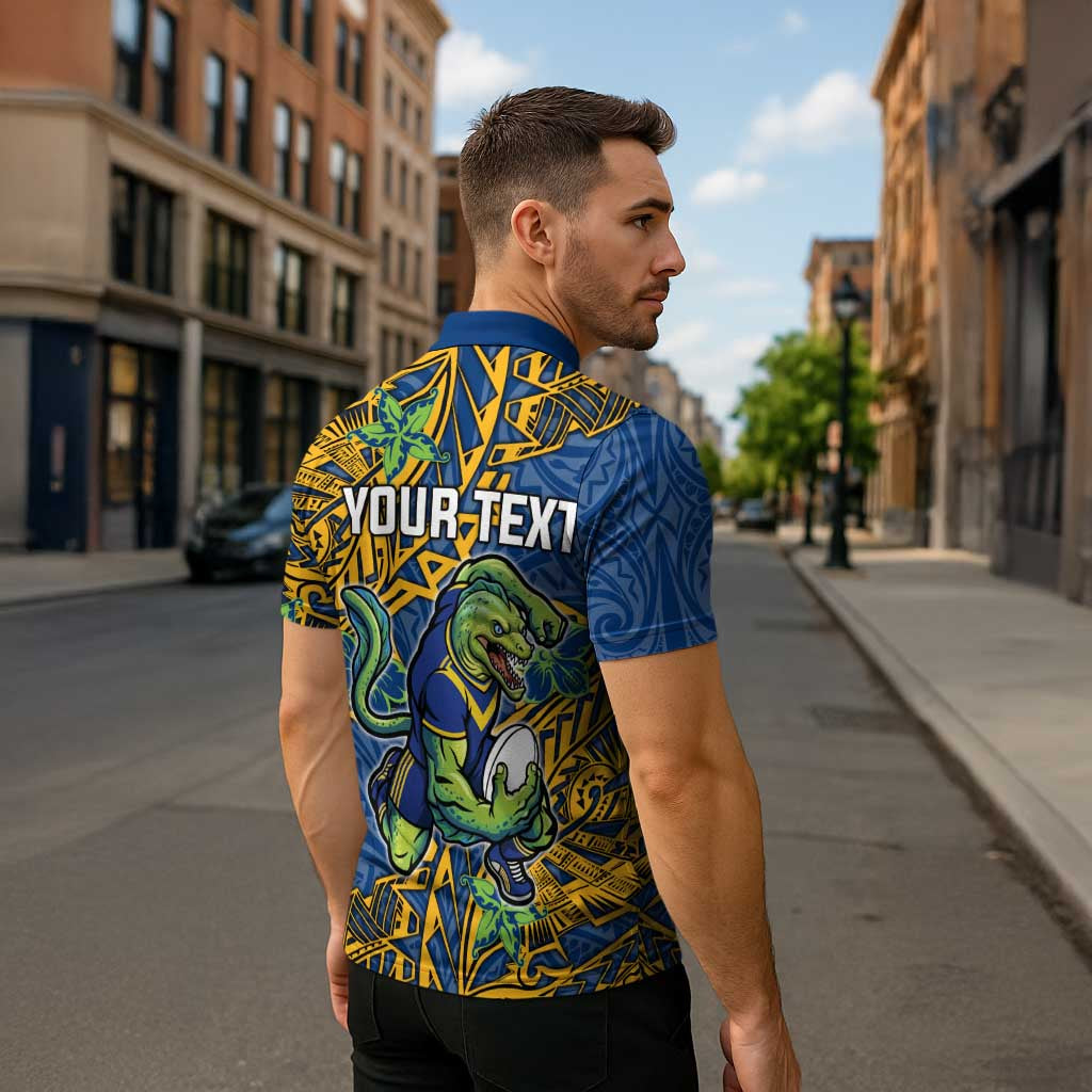Personalised Parramatta Eels Zipper Polo Shirt Polynesian Tribal Pattern With Rugby Eel Mascot Art