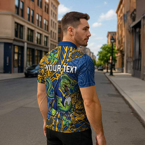 Personalised Parramatta Eels Zipper Polo Shirt Polynesian Tribal Pattern With Rugby Eel Mascot Art