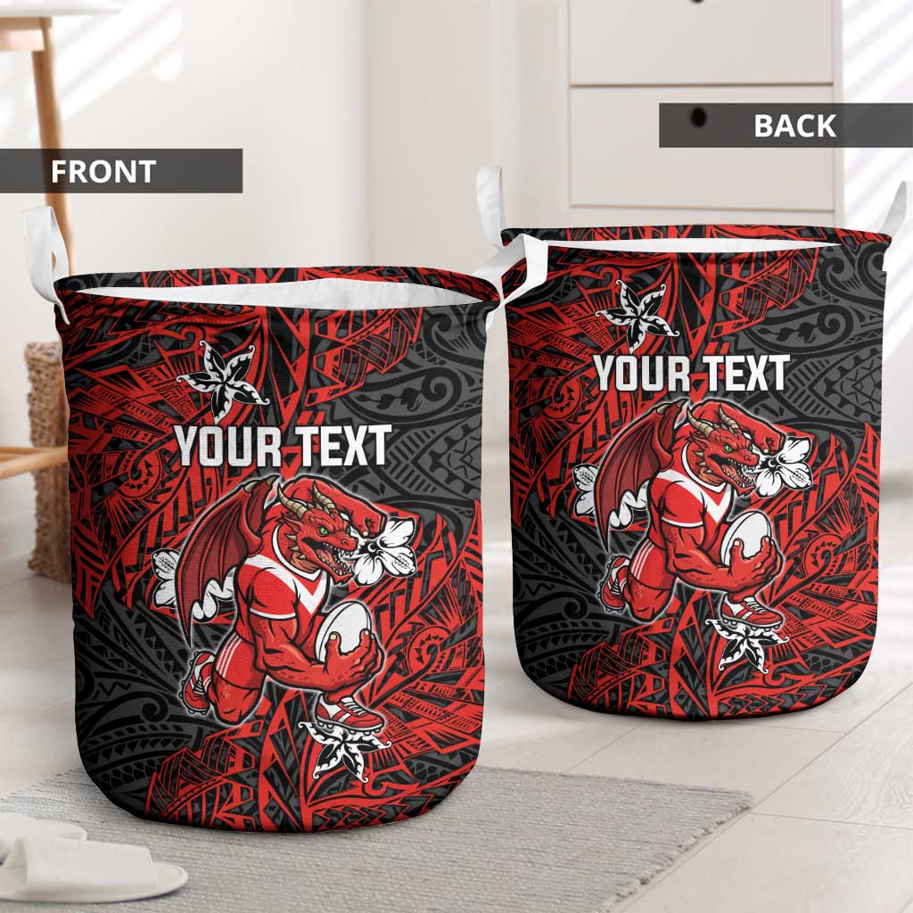 Personalised St. George Illawarra Dragons Laundry Basket Polynesian Tribal Pattern With Rugby Dragon Mascot Art