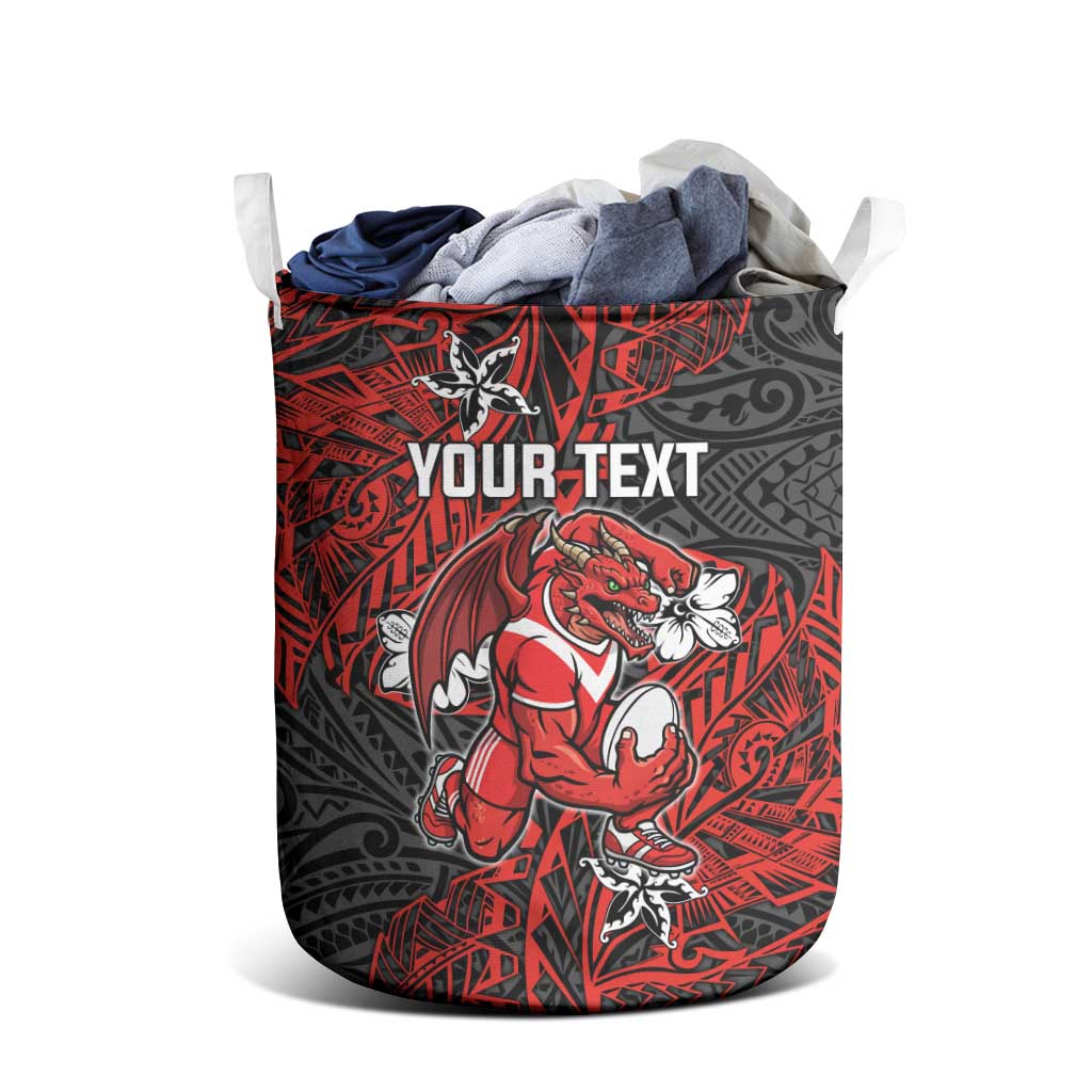 Personalised St. George Illawarra Dragons Laundry Basket Polynesian Tribal Pattern With Rugby Dragon Mascot Art