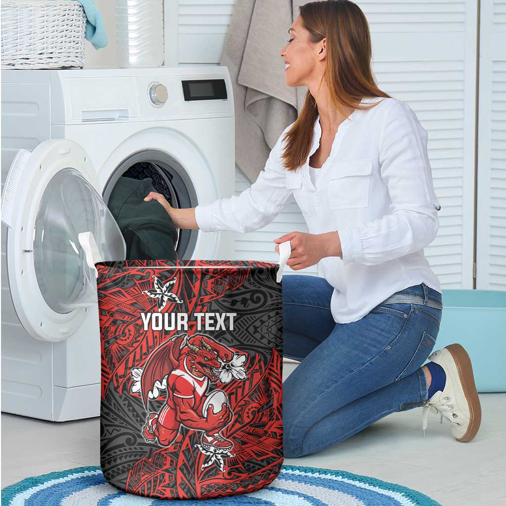 Personalised St. George Illawarra Dragons Laundry Basket Polynesian Tribal Pattern With Rugby Dragon Mascot Art