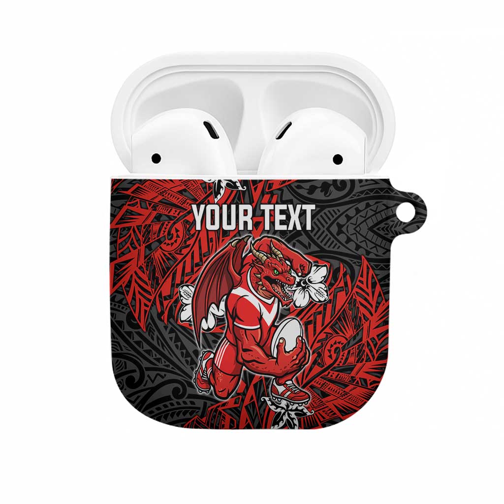 Personalised St. George Illawarra Dragons AirPods Case Polynesian Tribal Pattern With Rugby Dragon Mascot Art