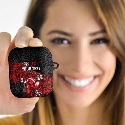 Personalised St. George Illawarra Dragons AirPods Case Polynesian Tribal Pattern With Rugby Dragon Mascot Art
