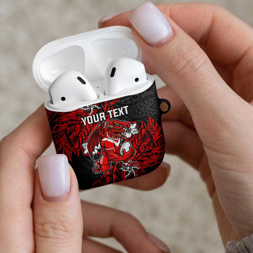 Personalised St. George Illawarra Dragons AirPods Case Polynesian Tribal Pattern With Rugby Dragon Mascot Art