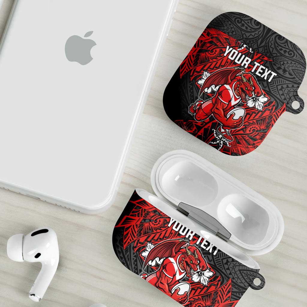 Personalised St. George Illawarra Dragons AirPods Case Polynesian Tribal Pattern With Rugby Dragon Mascot Art