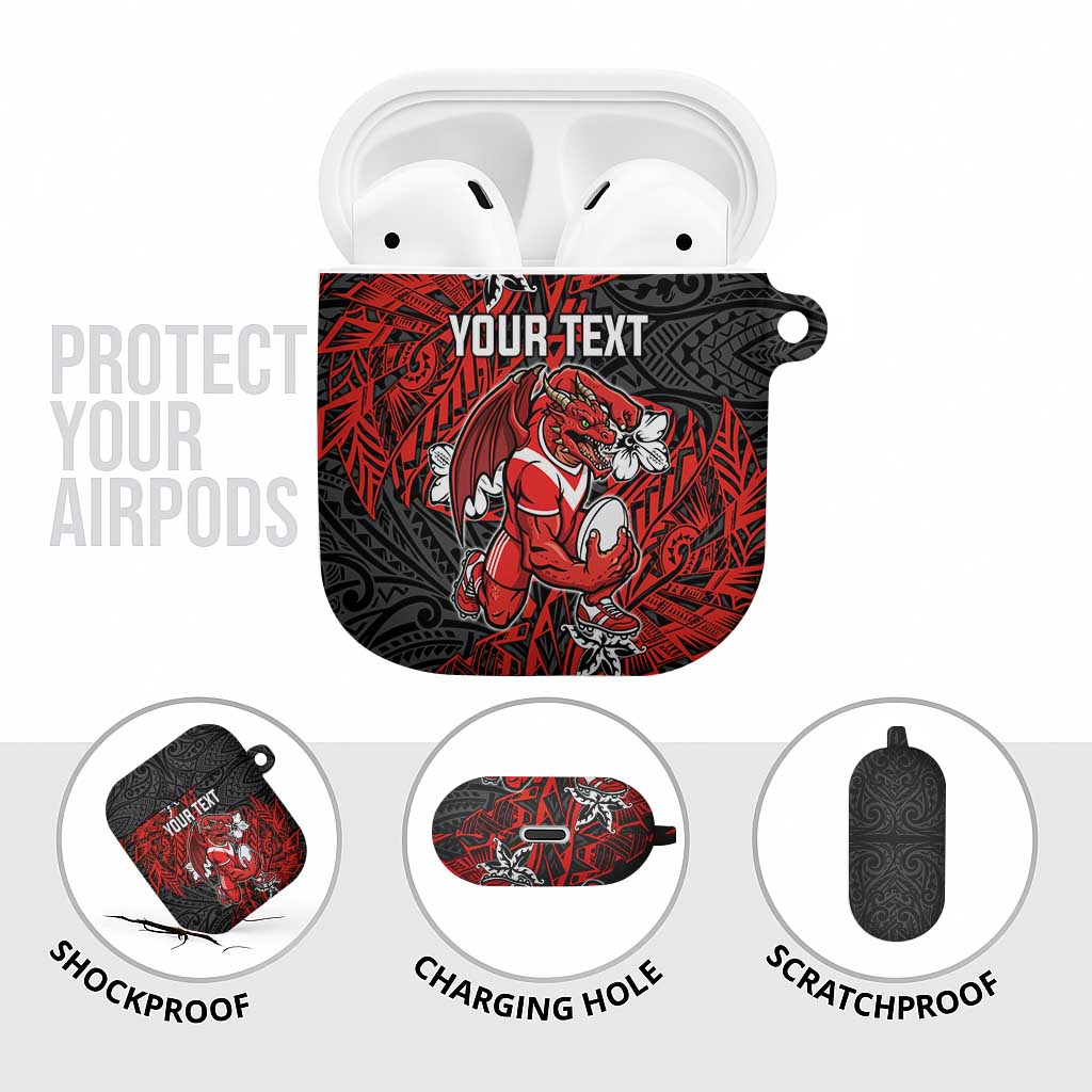 Personalised St. George Illawarra Dragons AirPods Case Polynesian Tribal Pattern With Rugby Dragon Mascot Art