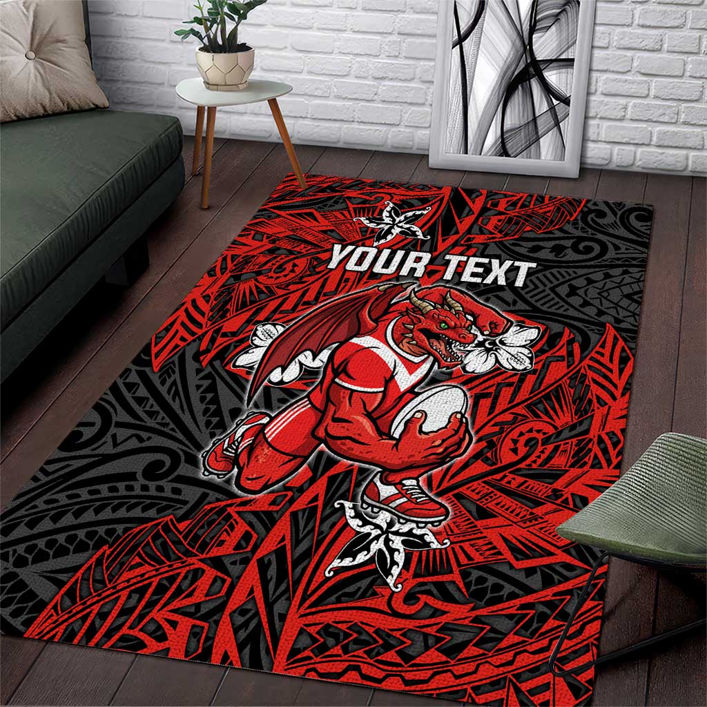 Personalised St. George Illawarra Dragons Area Rug Polynesian Tribal Pattern With Rugby Dragon Mascot Art