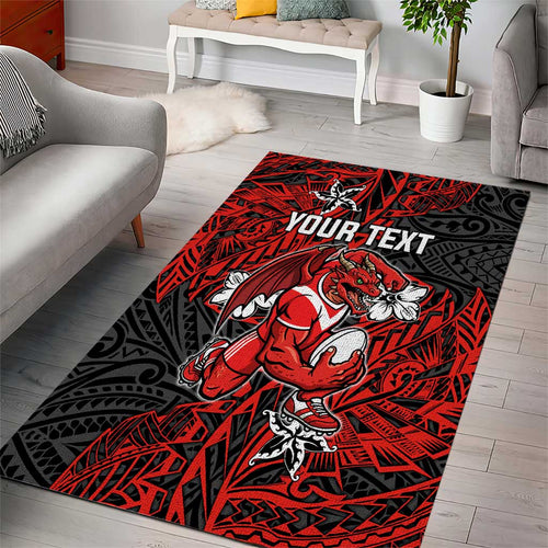 Personalised St. George Illawarra Dragons Area Rug Polynesian Tribal Pattern With Rugby Dragon Mascot Art