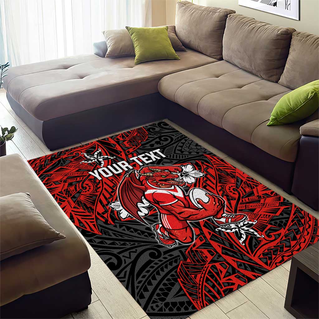 Personalised St. George Illawarra Dragons Area Rug Polynesian Tribal Pattern With Rugby Dragon Mascot Art