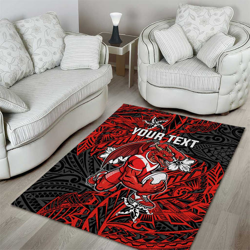 Personalised St. George Illawarra Dragons Area Rug Polynesian Tribal Pattern With Rugby Dragon Mascot Art