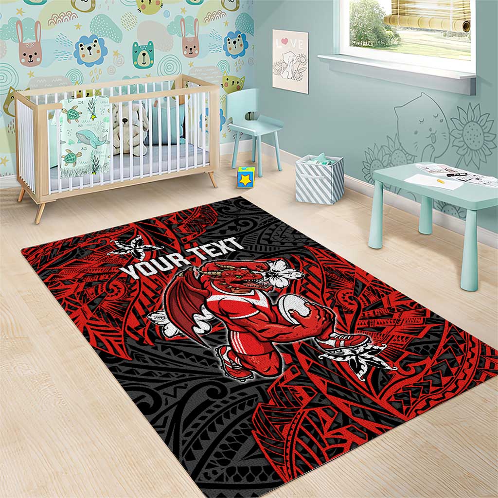 Personalised St. George Illawarra Dragons Area Rug Polynesian Tribal Pattern With Rugby Dragon Mascot Art