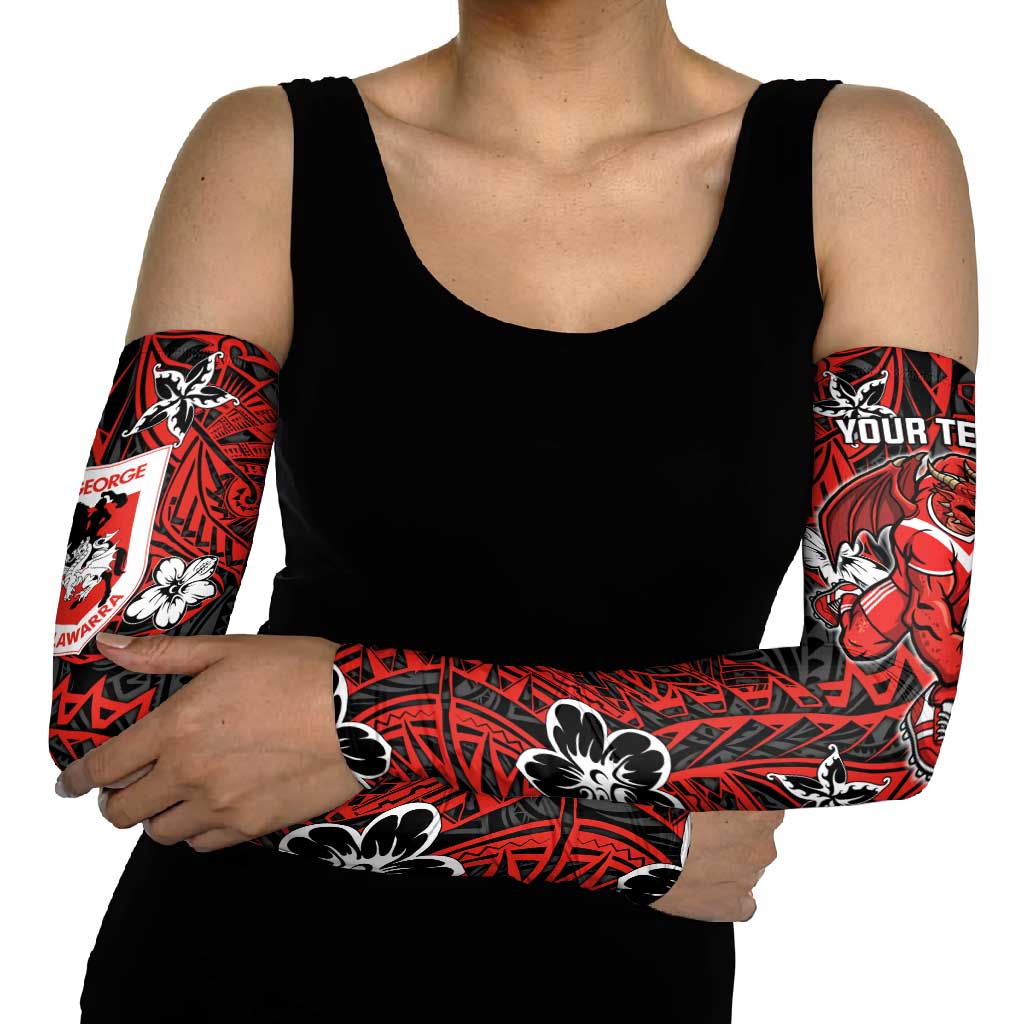 Personalised St. George Illawarra Dragons Arm Sleeves Polynesian Tribal Pattern With Rugby Dragon Mascot Art