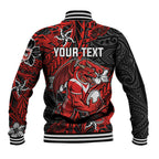 Personalised St. George Illawarra Dragons Baseball Jacket Polynesian Tribal Pattern With Rugby Dragon Mascot Art