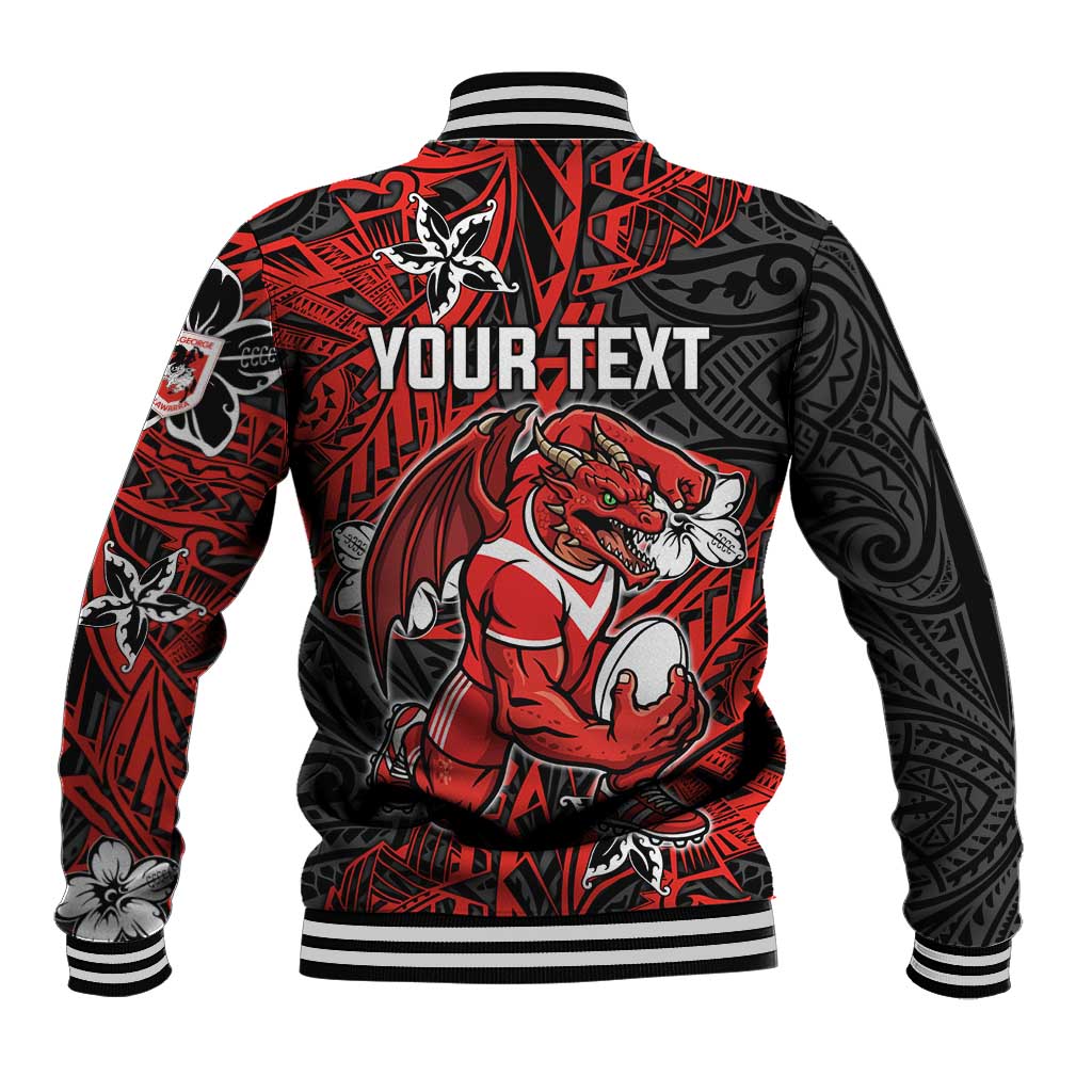 Personalised St. George Illawarra Dragons Baseball Jacket Polynesian Tribal Pattern With Rugby Dragon Mascot Art