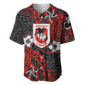 Personalised St. George Illawarra Dragons Baseball Jersey Polynesian Tribal Pattern With Rugby Dragon Mascot Art