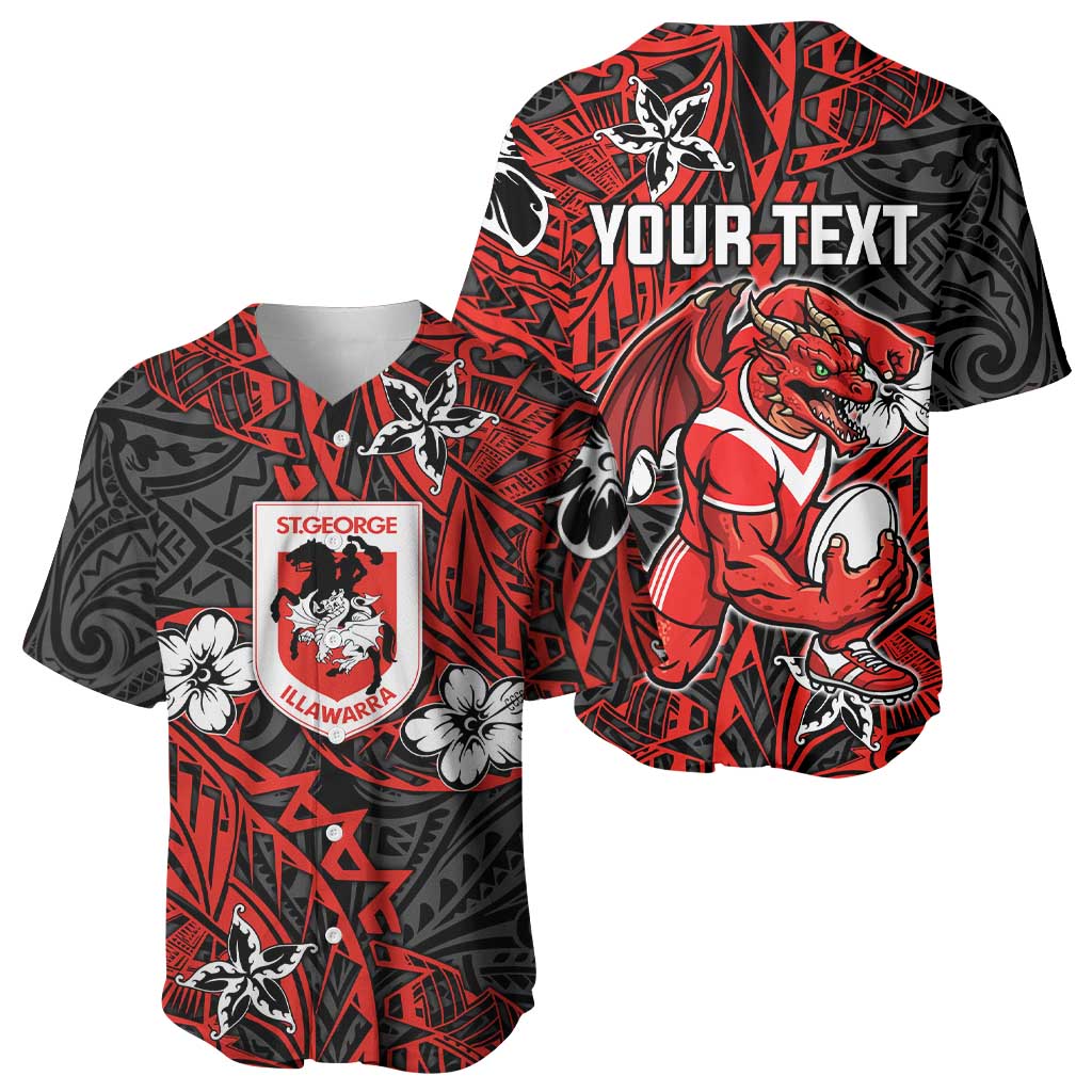 Personalised St. George Illawarra Dragons Baseball Jersey Polynesian Tribal Pattern With Rugby Dragon Mascot Art