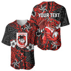 Personalised St. George Illawarra Dragons Baseball Jersey Polynesian Tribal Pattern With Rugby Dragon Mascot Art