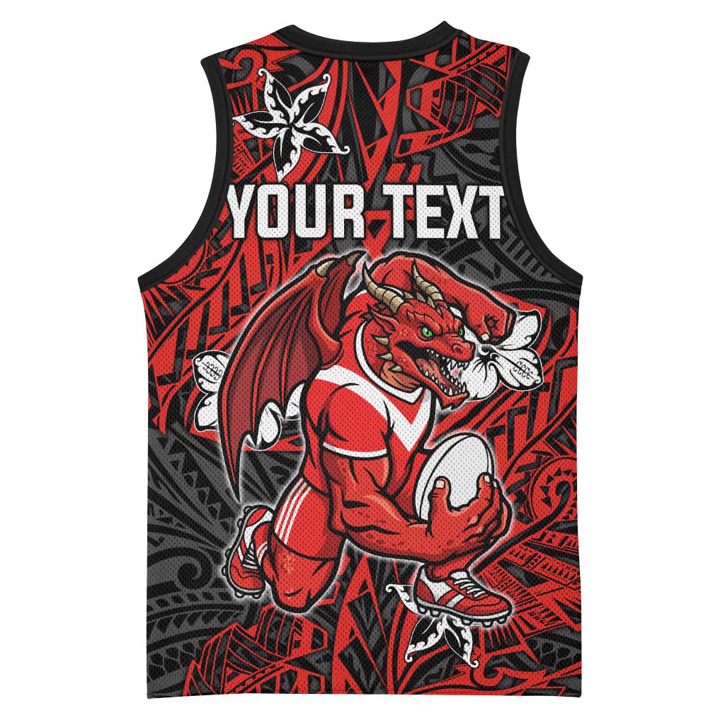 Personalised St. George Illawarra Dragons Basketball Jersey Polynesian Tribal Pattern With Rugby Dragon Mascot Art