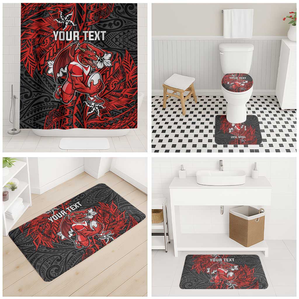 Personalised St. George Illawarra Dragons Bathroom Set Polynesian Tribal Pattern With Rugby Dragon Mascot Art
