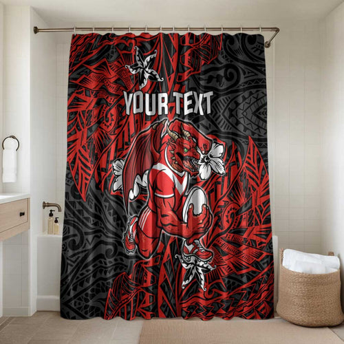 Personalised St. George Illawarra Dragons Bathroom Set Polynesian Tribal Pattern With Rugby Dragon Mascot Art