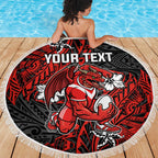 Personalised St. George Illawarra Dragons Beach Blanket Polynesian Tribal Pattern With Rugby Dragon Mascot Art